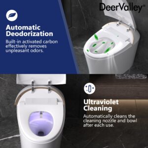 DeerValley Smart Toilet with Bidet Built In, Tankless Toilet with Auto Open & Close, Auto Flush, Heated Seat, Warm Water Sprayer & Dryer, Deodorization, and Remote Control, DV-1S0160-V3