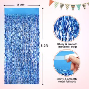 Wavy Blue Metallic Tinsel Foil Fringe Curtains, 2 Pack 3.3x8.3 Feet Party Streamer for Birthday Party Decorations, Halloween Decor, Foil Curtain for Bachelorette Party