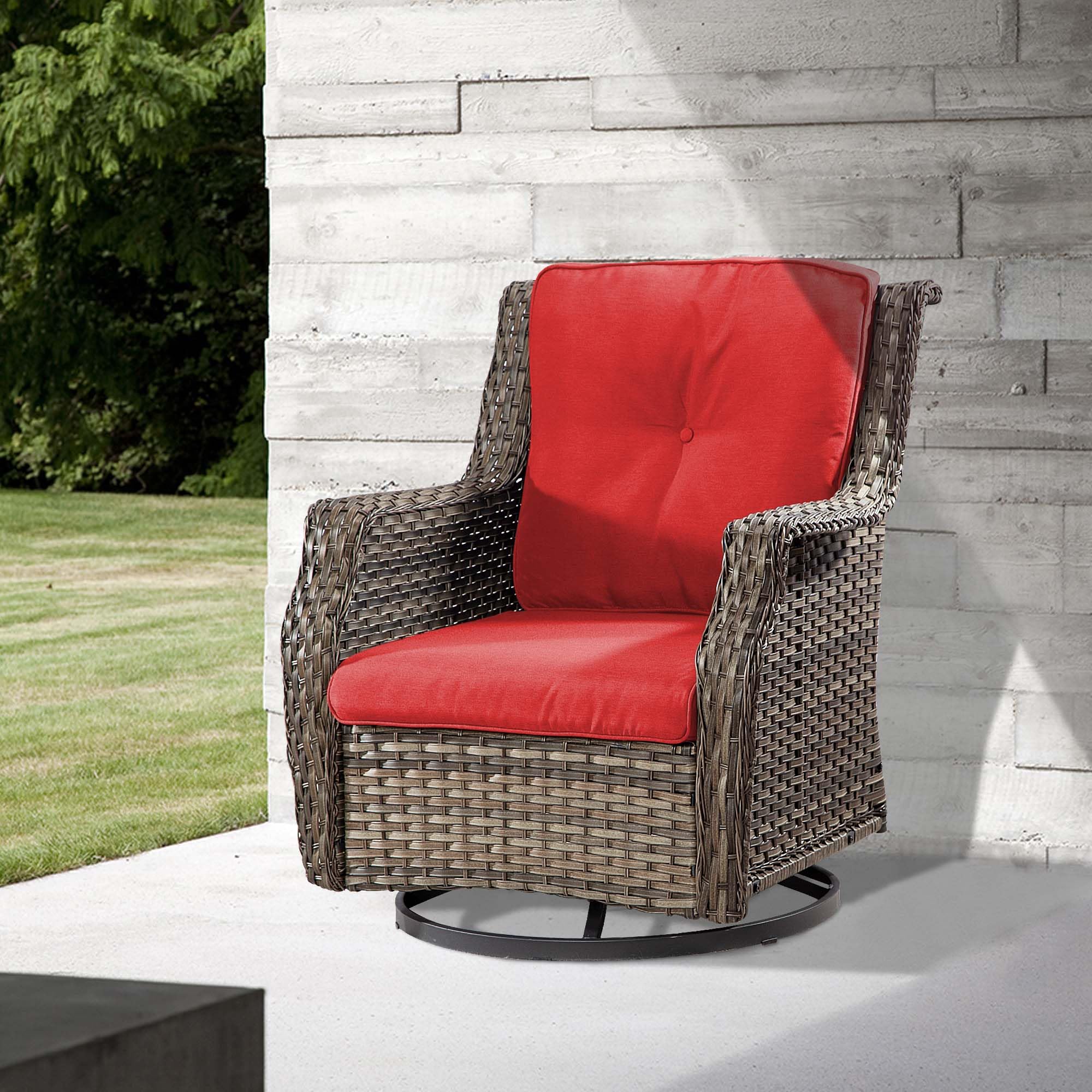 Yokayoay Wicker Swivel Rocking Chair, Outdoor Rattan Rocker Chair, Patio Conversation Chair for Deck Porch Backyard Balcony