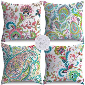 nightwish outdoor pillow covers 18x18 set of 4 waterproof outdoor decorative throw pillow covers paisley colorful floral sofa couch cushion cases for patio furniture garden