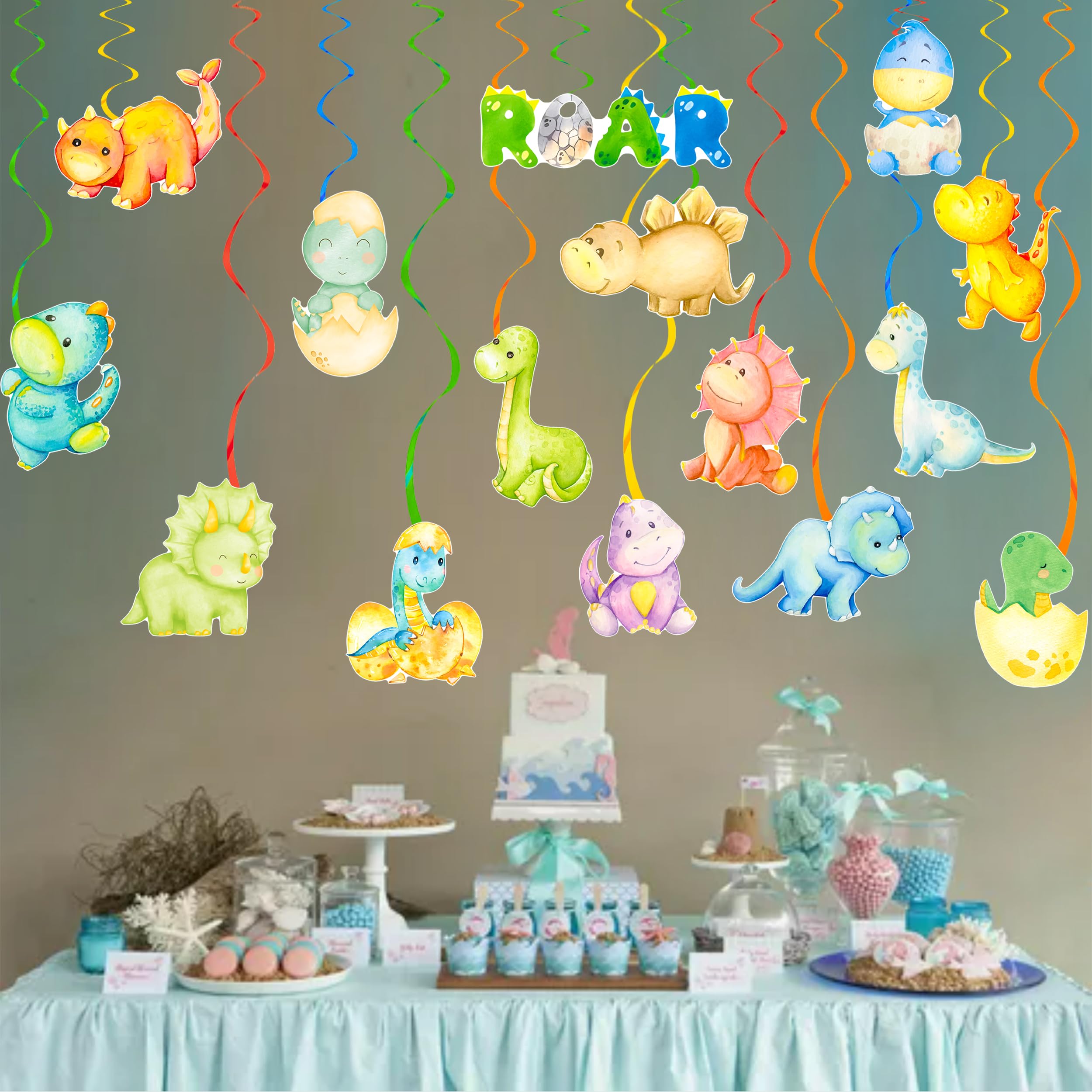 Baby Dinosaur Hanging Swirls Dinosaur Baby Shower Decorations Dinosaur Party Hanging Foil Whirls Ceiling Streamers Decoration for Dino Theme Birthday Party Roar Rawr It's A Boy Party Supplies