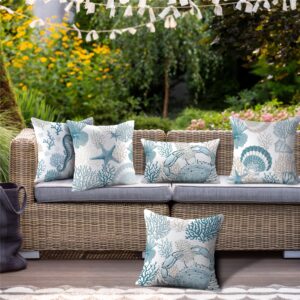 NIGHTWISH Outdoor Pillow Covers 16x16 Set of 4 Waterproof Outdoor Decorative Throw Pillow Covers Blue Ocean Sofa Couch Cushion Cases for Patio Furniture Garden