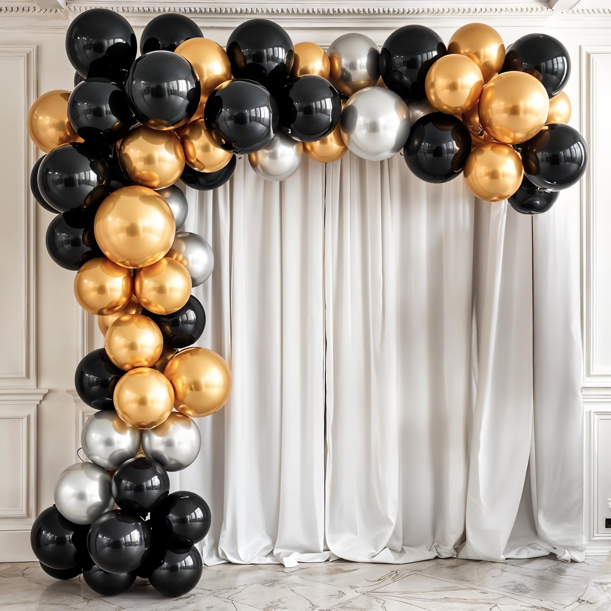 HOUSE OF PARTY Black and Gold balloon Arch Kit - 124 Pcs |5/10/12/18 Inch Graduation Balloons 2024 | Black and Gold Balloon Garland for Halloween, Baby shower, Anniversary & Party Decorations