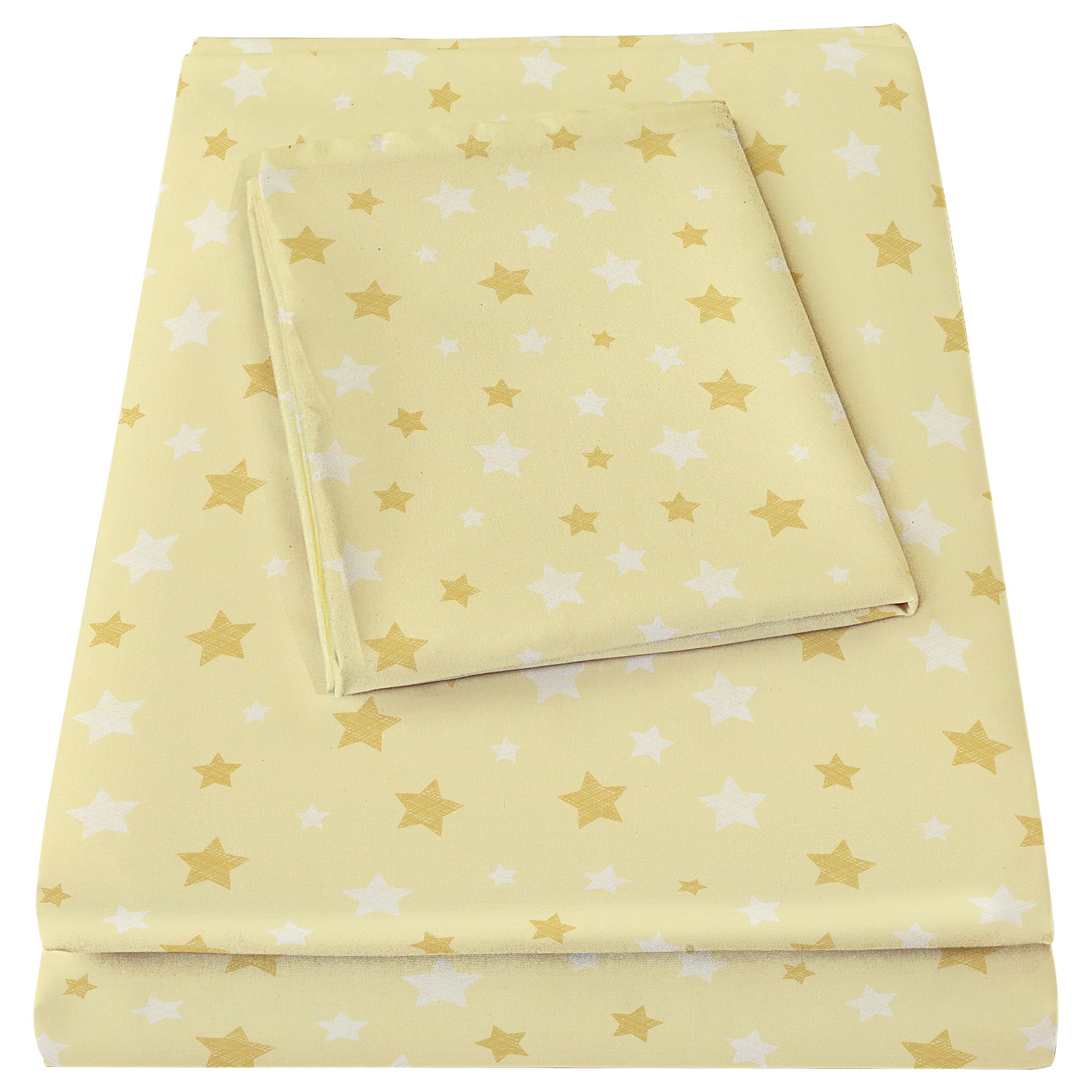 Bedmoon Boys Girls Twin Sheets, Kids Yellow Star Bed Sheet Set with Non-Slip Fitted Sheet, Boys Girls Star Soft Microfiber Twin Sheets & Pillowcases