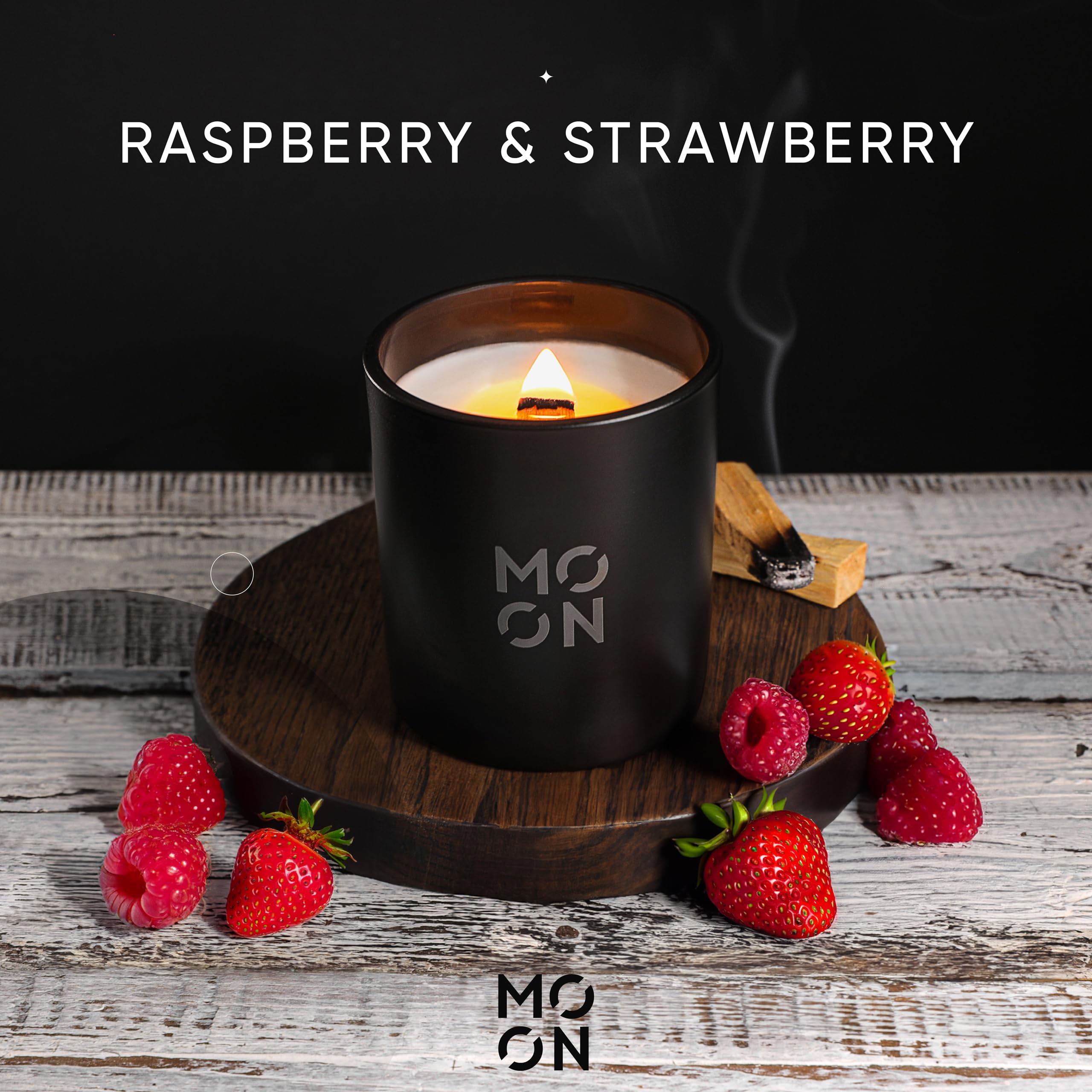 Scented Candles for Men & Women by Moon Candles | Wood Wick Candles that Crackle | Strawberry Candle |Clean Non Toxic Candles |Luxury Candles | Raspberry & Strawberry Jar Candles | Made in USA