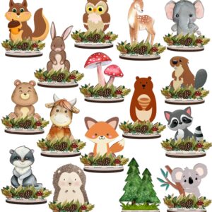 16 Pcs Woodland and Jungle Baby Shower Decorations Wooden Woodland Birthday Decorations Safari Theme Animals Table Decorations for Baby Shower Birthday