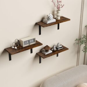 HOLISUN Floating Shelves, Set of 3, Wall Mounted, Wood, for Bathroom, Bedroom, Living Room, Kitchen, Small Storage Shelves (Brown)