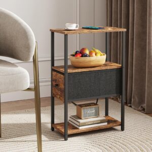 TUTOTAK Set of 2 Small Narrow End Table, Side Table, Nightstand with Cloth Drawer, Couch Table, for Living Room, Bedroom, Bedside, Brown TB01BB057