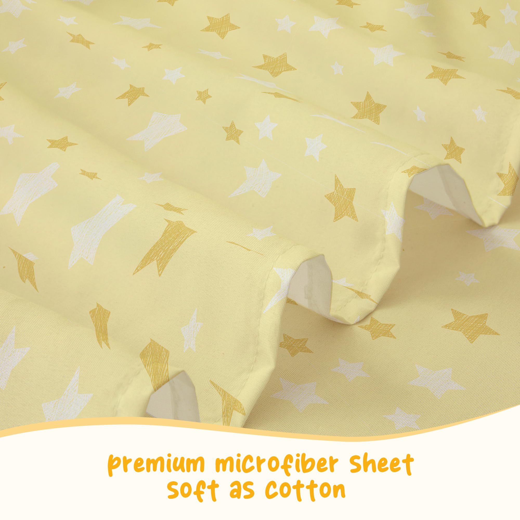 Bedmoon Boys Girls Twin Sheets, Kids Yellow Star Bed Sheet Set with Non-Slip Fitted Sheet, Boys Girls Star Soft Microfiber Twin Sheets & Pillowcases