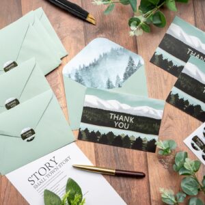 Vnaaem 25 Pack Watercolor Forest Thank You Cards with Envelope Stickers - Mountains Landscape Greeting Cards - Thank You Notes for Wedding, Anniversary, Business, Bridal, Baby Shower, Graduation(4x6)