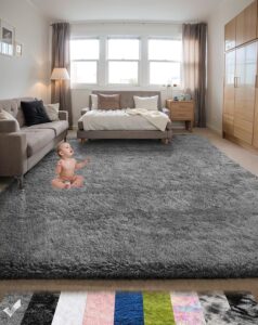 poboton area rugs for bedroom living room, 4x6 ft grey fluffy washable rug, modern shaggy carpets fuzzy rug for kids boys girls dorm nursery home decor aesthetic, upgrade anti-skid durable