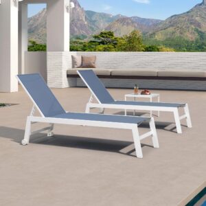 PURPLE LEAF Lounge Chair Outdoor Set of 4 White Aluminum Lounge Chairs with Wheels and Table Outdoor Chaise Lounge for Patio Pool Yard, Indigo