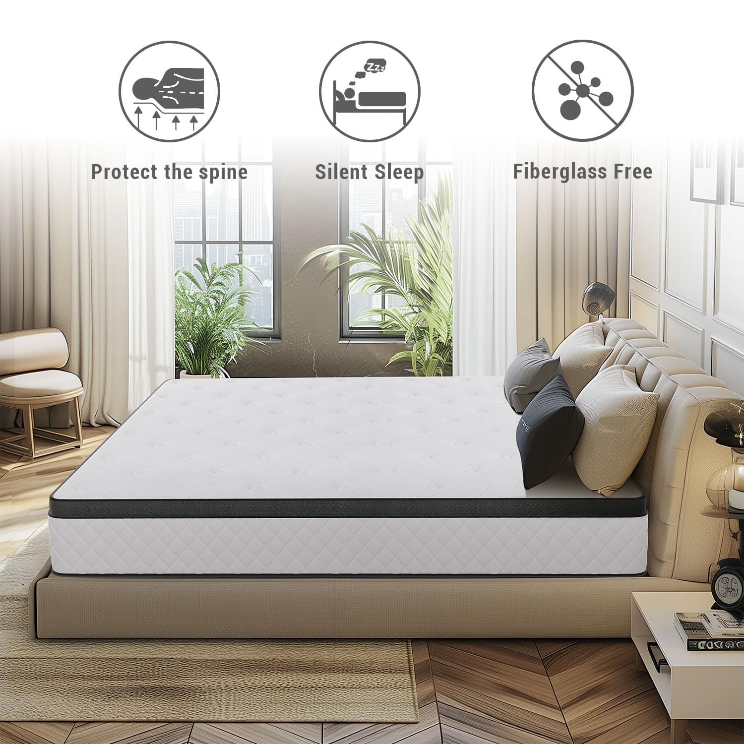 Erubry Twin Mattress, 12 Inch Plush Feel Hybrid Mattress with Breathable Euro Top Cover, Motion Isolation, Pressure Relief, Twin Size Mattress in a Box