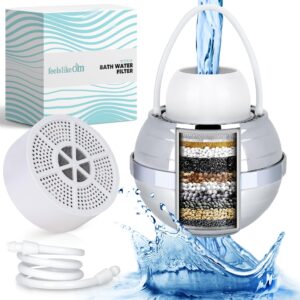 feels like om advanced bath water filter - 10-stage filtration| bpa-free | easy install | bath filter for tub - bath ball filter reduces chlorine & heavy metals, balances ph, infuses vitamin c