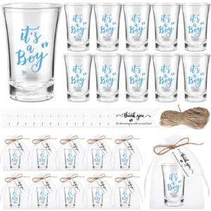 pickmesh 50 sets baby shower favors baby boy girl theme party gift include short glasses acrylic clear shot glasses thank you tag organza bag twine baby shower tea party favor for gender reveal (boy)