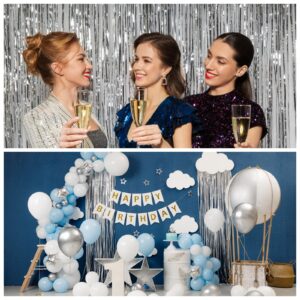 BBPOOL Silver Backdrop for Birthday 2 Pack 3.2ft x 8.2ft Silver Tinsel Streamers Foil Fringe Curtains for Bachelorette Party Decoration Baby Shower Birthday Party Decor