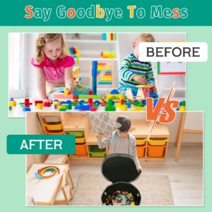 HOMBYS 22"x22"x14" Large Toy Chests & Organizers for Kids Boys Girls Building Bricks, Foldable Toy Storage Basket and Play Mat for Kids Room Nursery Playroom