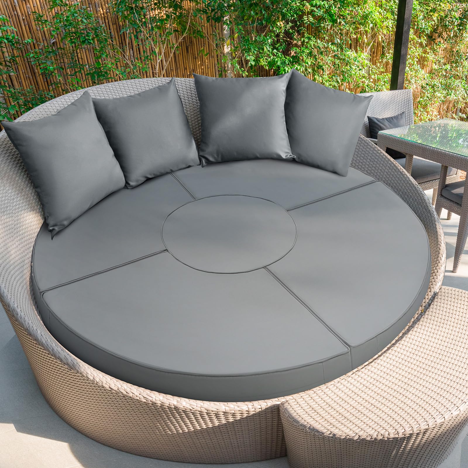 Patelai Outdoor Daybed Cushion Cover 66" Replacement Round Bed Cushion Cover Outdoor Waterproof Fade Resistant Sun Bed Outdoor Cushion Cover Patio Round Daybed Cushion Cover, Cover ONLY (Gray)