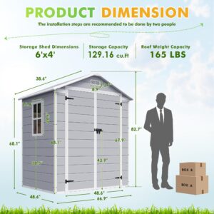 Devoko Outdoor Storage Shed, 6x4 FT Plastic Resin Shed with Floor, Garden Tool Sheds with Lockable Door for Patio Backyard Lawn Pool