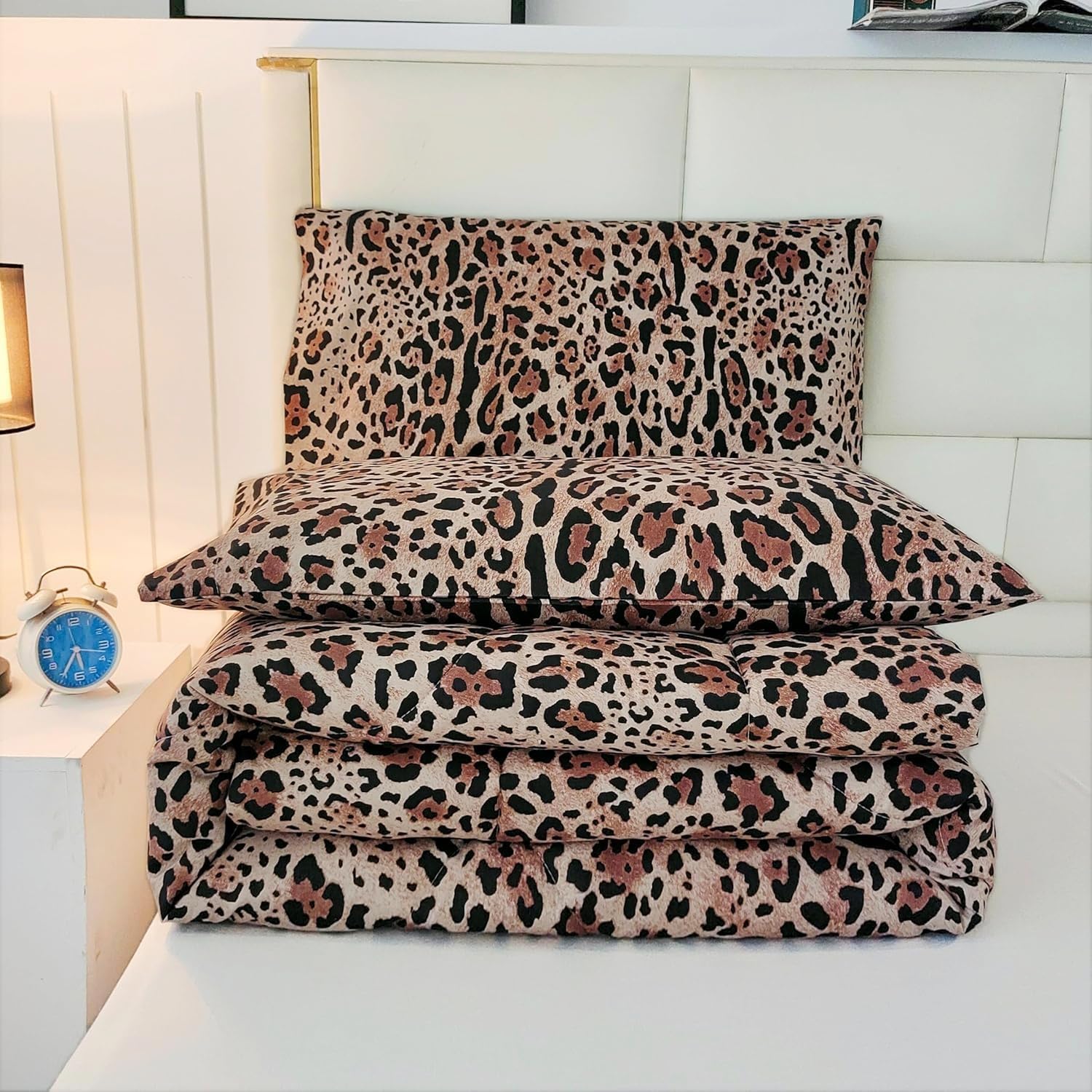 SDY 3PCS Leopard Comforter Set Queen, Animal Print Comforter Set Queen, Leopard Print Bedding Cheetah Print Comforter Set Queen, Bedroom Comforter Sets Queen for Kids, Toddler, Girls, Boys