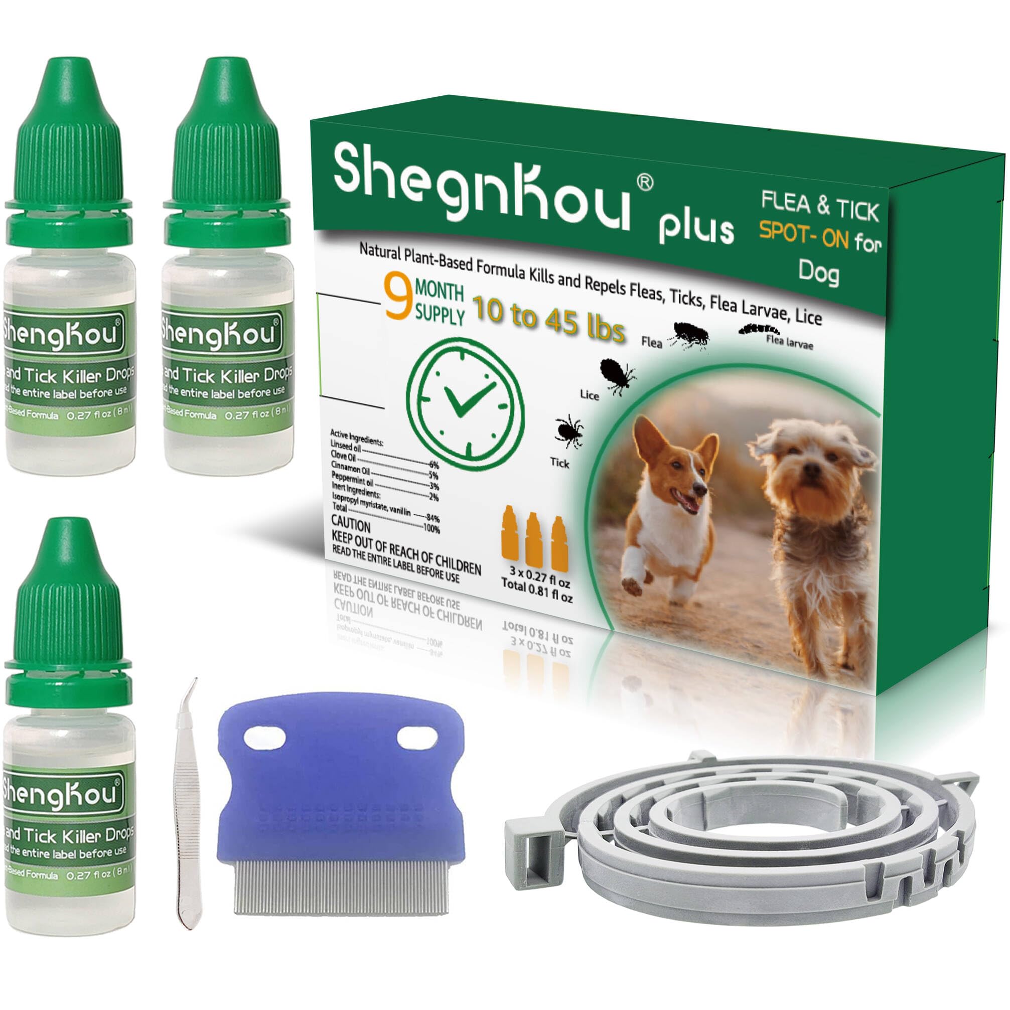 Safe and Effective: Dog Flea and Tick Prevention Repellent, Plus Spot-On with Plant Formula, for Small-Medium Dogs 4-44 lbs, (8.5 Month Supply)