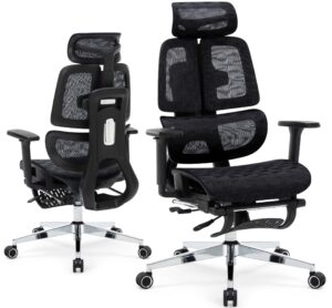 ergonomic dual backrest office chair with footrest- high back mesh desk computer chair with adjustable seat depth and adaptive lumbar support, 4d arms metal base multifunctional executive swivel chair