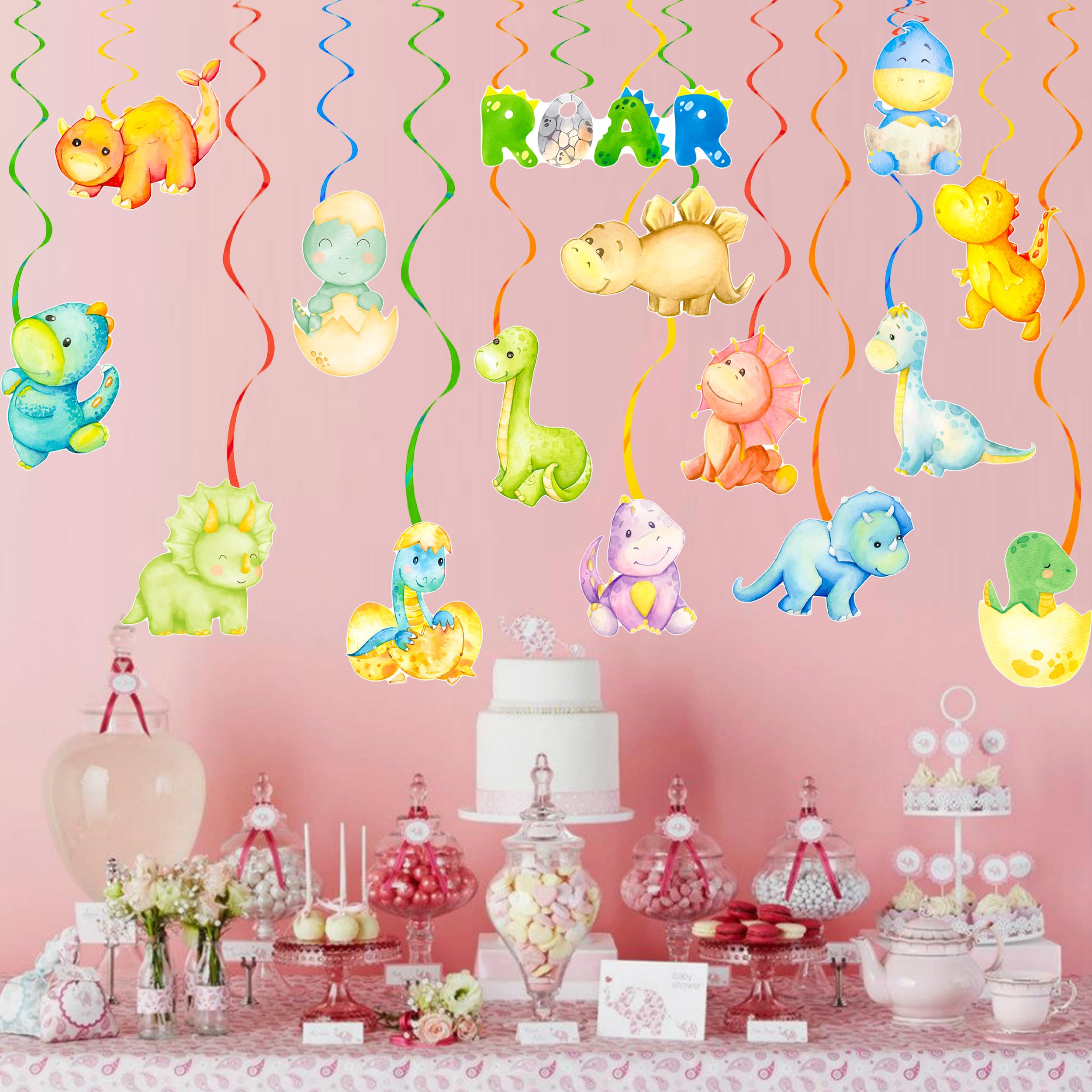 Baby Dinosaur Hanging Swirls Dinosaur Baby Shower Decorations Dinosaur Party Hanging Foil Whirls Ceiling Streamers Decoration for Dino Theme Birthday Party Roar Rawr It's A Boy Party Supplies