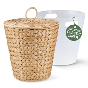 84eco 3 gallons wicker trash can with lid & liner - rattan trash can - wicker waste basket for bathroom, bedroom, kitchen, living room - wicker trash basket