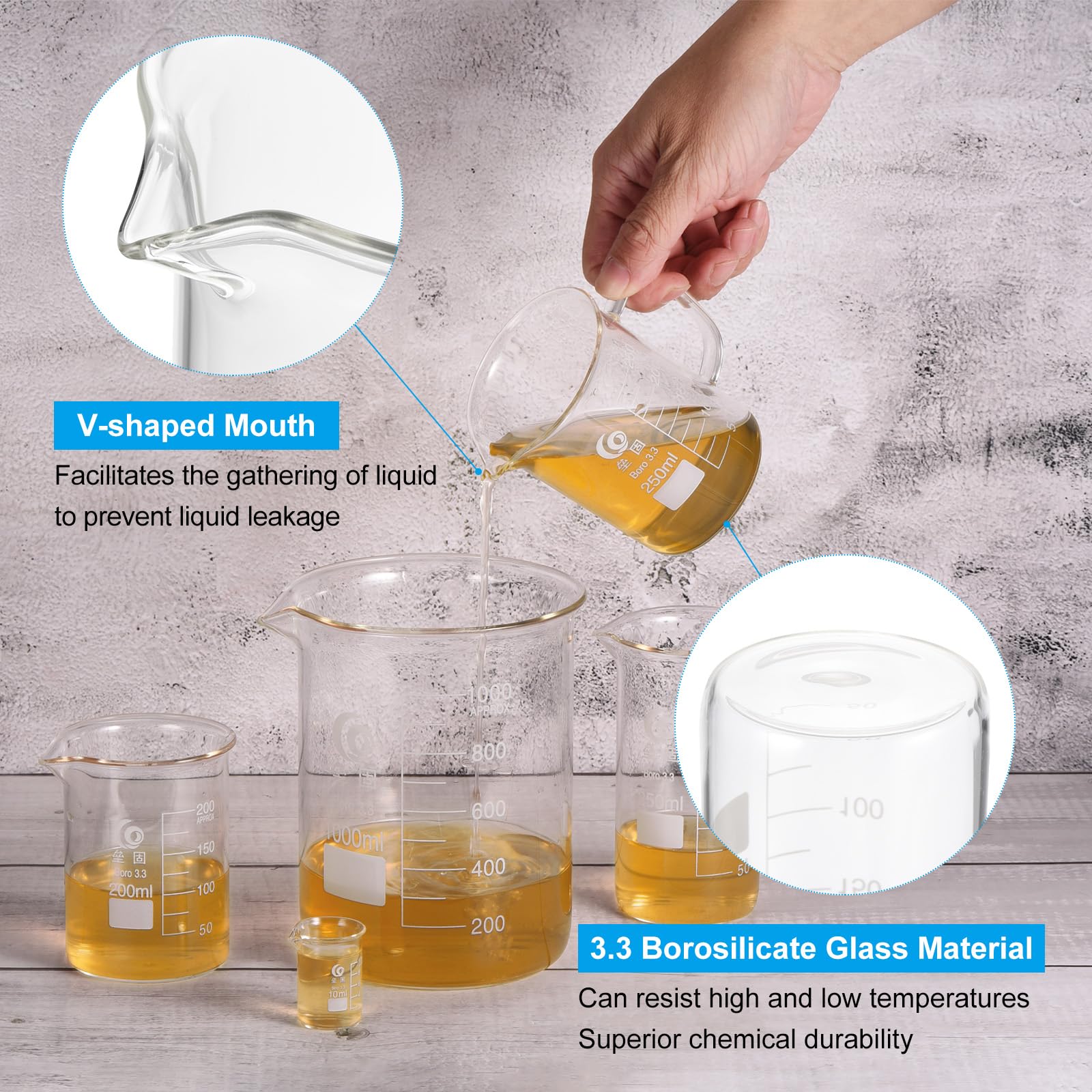 PATIKIL 250ml Low Form Glass Beaker, 2Pcs 3.3 Borosilicate Glass Beakers Graduated Measuring Cup with Stick Labels for Lab Experiment, Cooking, and Baking, Clear