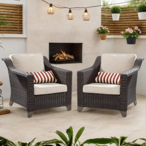 gardenbee patio chairs set of 2, rattan wicker chairs outdoors, for garden backyard porch(brown/beige)