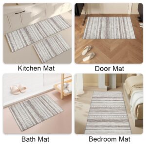 NEWBILITI Boho Kitchen Rugs Sets of 2 Piece Moroccan Bohemian Retro Floor Kitchen Mats 47x17 Inch Linen Washable Area Pads Doormat Non Slip Rug Decor Runner Pad (Wood), Large