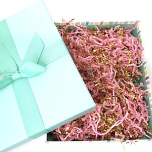 PUROSUR Crinkle Cut Paper Shred Filler Pink & Gold for Gift Wrapping & Basket Filling luxury Gift Box Filler Gift Basket Stuffing Shipping Packaging Craft Party Favor Bags - (4 oz) (Pink & Gold)