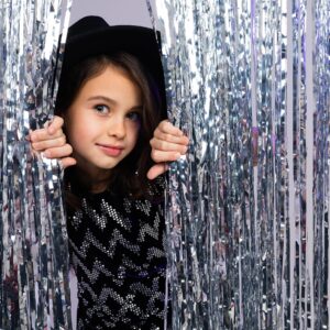 BBPOOL Silver Backdrop for Birthday 2 Pack 3.2ft x 8.2ft Silver Tinsel Streamers Foil Fringe Curtains for Bachelorette Party Decoration Baby Shower Birthday Party Decor