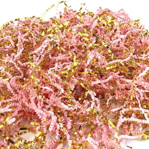 PUROSUR Crinkle Cut Paper Shred Filler Pink & Gold for Gift Wrapping & Basket Filling luxury Gift Box Filler Gift Basket Stuffing Shipping Packaging Craft Party Favor Bags - (4 oz) (Pink & Gold)