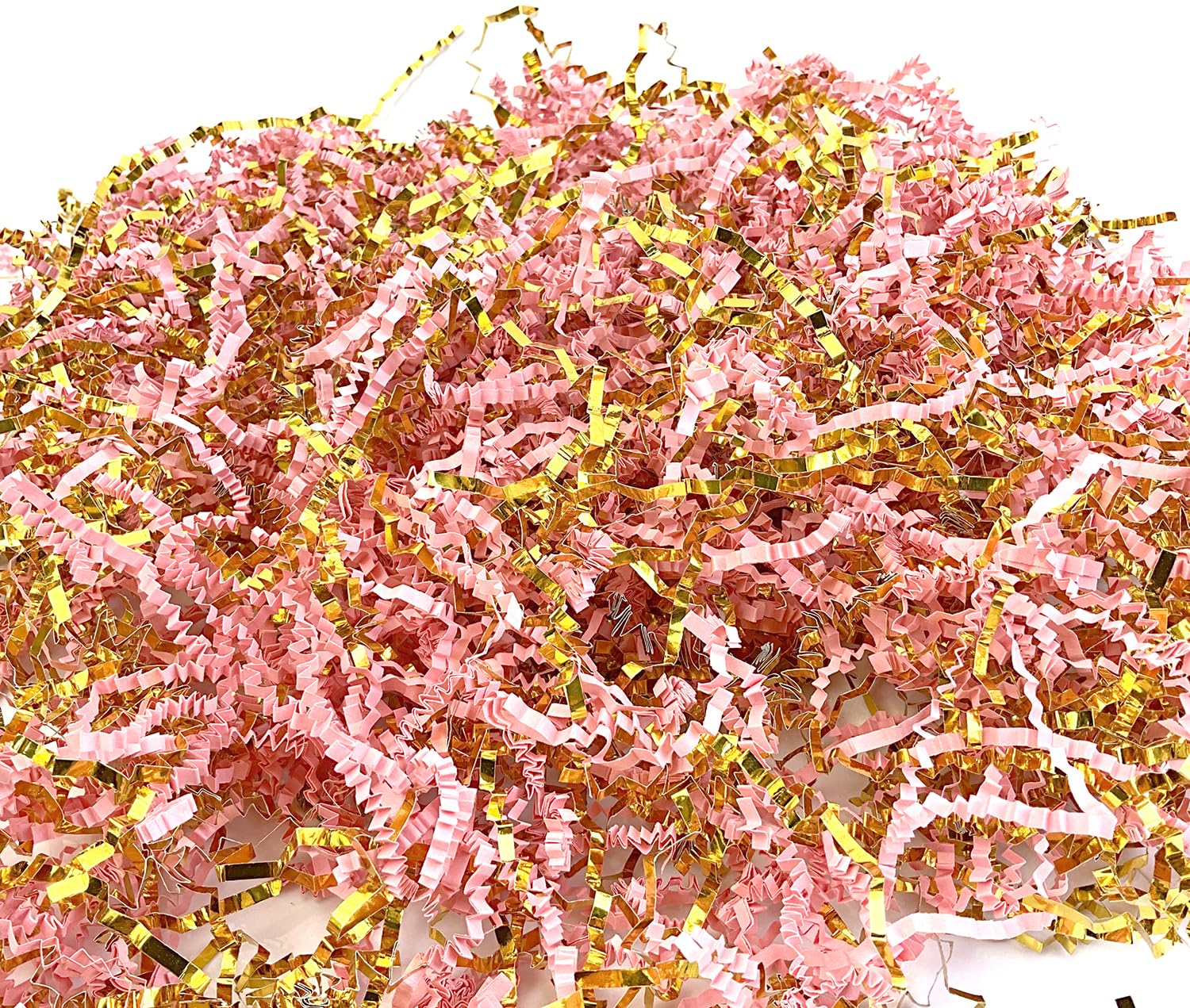 PUROSUR Crinkle Cut Paper Shred Filler Pink & Gold for Gift Wrapping & Basket Filling luxury Gift Box Filler Gift Basket Stuffing Shipping Packaging Craft Party Favor Bags - (4 oz) (Pink & Gold)