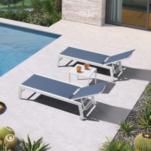 PURPLE LEAF Lounge Chair Outdoor Set of 4 White Aluminum Lounge Chairs with Wheels and Table Outdoor Chaise Lounge for Patio Pool Yard, Indigo