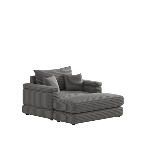 Deep Seat Convertible Modular Sectional Sofa with Movable Ottoman Sets, Comfy Corduroy Upholstered Cloud Couch with Detachable Seat&Back Cushion, Free Combination Corner Sofabed for Living Room