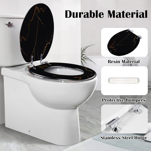 WHFEOIV9RE Elongated Toilet Seat high glossy texture Resin Toilet Seat Quietly Slow Close with Quick-Release Hinges Toilet Seat with Cover Easy to Clean Install