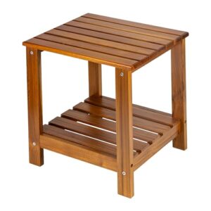 utoplike teak side table outdoor, patio end table double layer, wooden coffee accent tables for backyard, garden, bed, living room, couch