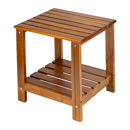 Utoplike Teak Side Table Outdoor, Patio End Table Double Layer, Wooden Coffee Accent Tables for Backyard, Garden, Bed, Living Room, Couch