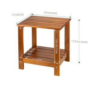 Utoplike Teak Side Table Outdoor, Patio End Table Double Layer, Wooden Coffee Accent Tables for Backyard, Garden, Bed, Living Room, Couch