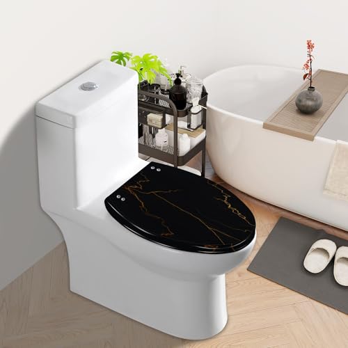 WHFEOIV9RE Elongated Toilet Seat high glossy texture Resin Toilet Seat Quietly Slow Close with Quick-Release Hinges Toilet Seat with Cover Easy to Clean Install