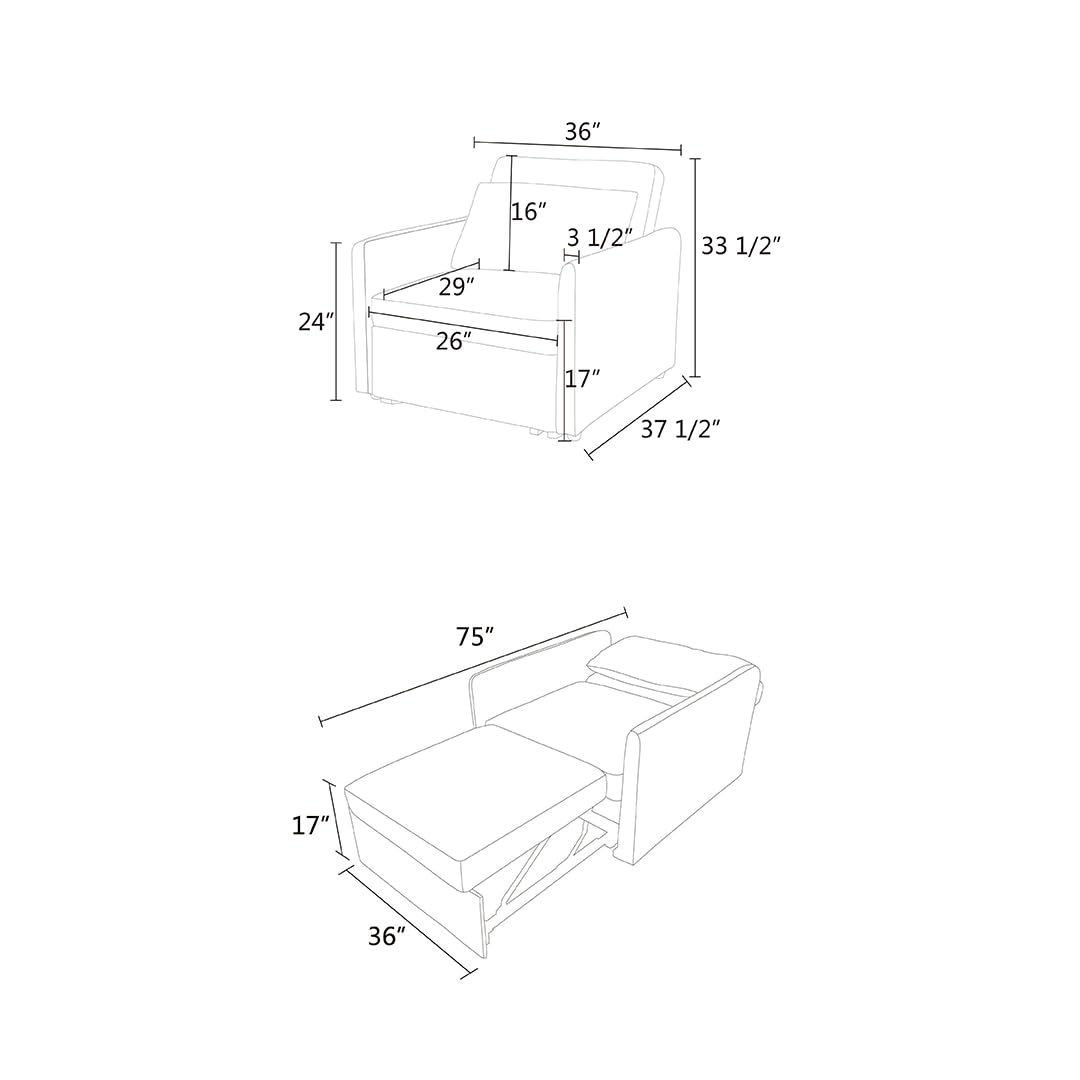 Sofa Bed, Convertible Futon Sleeper Cama Chair Couch Adjustable Small Recliner Armchair Lint Adults Pull Out Sofabed for Living Room