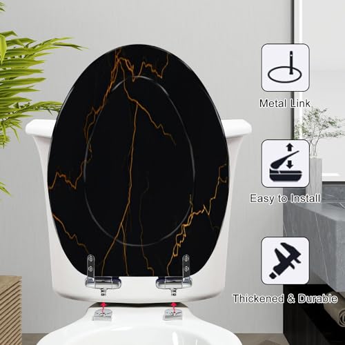 WHFEOIV9RE Elongated Toilet Seat high glossy texture Resin Toilet Seat Quietly Slow Close with Quick-Release Hinges Toilet Seat with Cover Easy to Clean Install