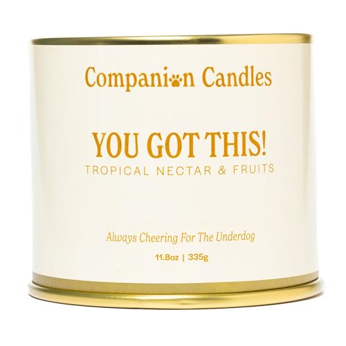 Companion Candles Pet Safe Wood Wick Candle - “You Got This!” Citrus & Tropical Fruits, Coconut Soy Wax Scented, Over 50 Hr Burn Time, Non-Toxic, Women-Owned, Made in USA (11.8 oz.)