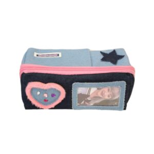 irlocy y2k pencil pouch denim preppy pencil case small pencil case holder y2k accessories preppy supplies (black)