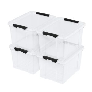 Minekkyes 22 Quart Stackable Plastic Storage Bins with Lids and Latching Buckles, 4 Pack Tubs Boxes Organizing, Clear