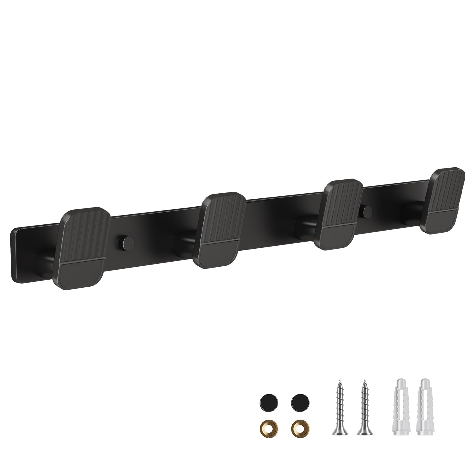 Coat Rack Wall Mount Coat Hooks - Black Hook Rack Wall Mount with 4 Hooks Aluminum Wall Rack Hooks for Hanging Coat Hat Bag Towel Hanger Rustproof Coat Holder