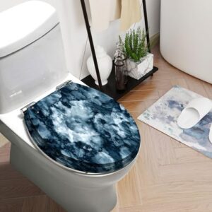 Round Toilet Seat Marble stone texture Abstract mottled grunge texture pattern wall old Resin Toilet Seat Quietly Slow Close with Quick-Release Hinges Toilet Seat with Cover Easy to Clean Install