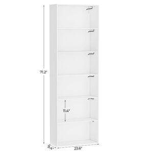 Homhedy 6 Tier Bookcase with LED Lights, 71" H Tall Open Bookshelf, Wooden Display Storage Shelves for Home Office, Living Room, Bed Room,Size:23.6" W x 71.2" H x 9.4" D, White